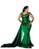 2023 Prom Dresses Arabic Aso Ebi Dark Green Mermaid Evening Dresses Sheer Long Sleeve Lace Appliques Jewel Neck Party Second Reception Wears Plus Size BC14454 GB0920