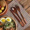 Set di stoviglie Cucchiaio di legno naturale Bacchette e forchetta Set da tavola Zuppa di riso Stoviglie Grano Fatto a mano per la casa