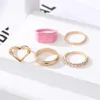 Frau Metall Gold Farbe Herz Ring Set Trendy Geometrie Harz Ringe Frauen Mode Böhmischen Schmuck