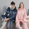 Men's Sleepwear Hooded Flannel Men's Pajama Pants 2 PiecesSet Winter Thick Warm Sleepwear For Couples Casual Loose Home Costumes Set 220920