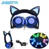 Headset Jinsa 2020 Cat Ear Hörlurar Led Ear hörlurar Cat Earphone Blinking Glowing Headset Gaming Earphones for Adult and Children T220916