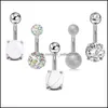 Navel Bell -knop Ringen 5 stks sexy 316L chirurgische stalen staaf navel ringen vrouwen crystal ball meisjes navel piercing barbell oorbel dh5qi