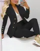 Pantalon deux pièces pour femmes, grande taille, printemps-automne, sexy, simple boutonnage, couleur unie, petit costume, tenue de bureau décontractée, manteau court élégant, ensemble 2 pièces 220919