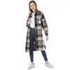 Women's Jackets Woman Clothes Autumn And Winter Lapel Side Slit Slim Women's Long Plaid Shirts Wool Sleeves Coats Fashion Clothing