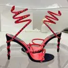 صندل الكعب الخنامي للأحذية النسائية رينيه كويو كليو كريستال مرصعة بأحذية ستراس ستراس المصممين الفاخرة الملتوية