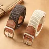 Bälten sträcker Weave Belt Square Buckle Non-Hole Design Casual Elastic Pin Tail Wrapping Practical Unisex