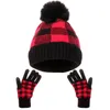 Jul 2PCS/SET Fashion Sticke Hat Men Kvinnors vinterhattar med pekskärmshandskar Tjocka varma mössa Män