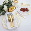 Gold Plastic Cutlery Disposable Silverware Disposable Dinnerware Knife And Fork Spoon Birthday Tableware