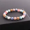 Strand Drop Design Matte Frost Rose Bleu Pierre Naturelle Bracelet Élastique Pour Les Femmes Bijoux Cadeau