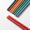 Juegos de cubiertos 5 pares de palillos japoneses de colores chinos, juego coreano reutilizable, vajilla de cocina saludable de fibra de vidrio