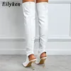 부츠 Eilyken New Design White Black Peep Toe Over the Knee Fashion Runway Sexy Zip Womans Cut-out Thin High Heels Shoes L220916