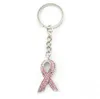 Offentlig reklam Br￶stcancer Awareness Keychains Macrame Pink Caring for Sign Ribbon Keychain Women Man Car Key Bag Decoration