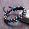 Brin 6 MM Bleu Oeil De Tigre Et Bronzite Pierre Perles Tressé Double Couche Perlé Bracelet Pour Hommes Amitié À La Main