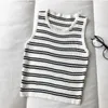 Camisoles & Tanks 2022 Summer Korean Style Women O-Neck Slim Knitting Crop Top Female Simple Tank Tops Lady Stripes Sleeveless