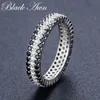 Fashion Rings Classic Silver Color Jewelry Bague Round Black Spinel Förlovningsringar för kvinnor Bijoux Femme C443