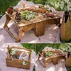 Camp Furniture Outdoor Portable Tables Wooden Folding Picnic Basket Table Rectangle Foldable Desk Wine Glass Rack Collapsible Snack Tray