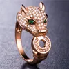 S Huitan Leopard Head Inlaid Women Rings Hip Hop Animal Group Party Punk Ring Jewelryパーソナリティギフト新しいスタイル