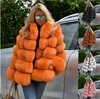 Kvinnor faux l￤der vinter flerf￤rg imitation r￤v p￤ls coat casual mode gata green orange rosa brun och silver f￤rg varm utomhus rockar storlek s-4xl