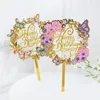 Forniture festive 1/3 pezzi Buon compleanno Fiore Farfalla Oro Acrilico Cake Topper Cupcake Insert Card per Party Baby Shower Dessert Decor