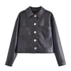 Kvinnans jackor 2022 Autumn Women's Leather Jacket Sl￥ ner krage Bomber Black Vintage Long Sleeve Coats Casual Solid Work Outerwear