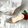 Chaussures ￠ bout pointu transparentes Sandales claires en bas Red Bottom Sandales 12cm High Silver Sun Slingback Chaussures ￠ talons hauts Mariage de chaussures pour femmes 10cm 8cm