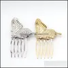 Wedding Hair Jewelry Hair Jewelry Fashion Women Exquisite Brief Gold Sier Plated Alloy Butterfly Wedding Combs C3 Drop Delivery 2021 D Dhj3Q