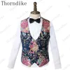 Costumes pour hommes Blazers Thorndike Fashion Groom Navy Blue Jacquard Tuxedos Wear Wedding Party Groomsman terno JacketPantVest 220920