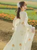 Casual Dresses SWEETXUE 2022 Summer Hanfu Women Chinese Style Sunflower Embroidered V-neck Chiffon Beaded Fairy Girl Female Vestidos