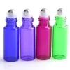 5ml Roll On Bottle Purple/Green/Blue/Rose Pink Glass Roller Vials with Metal Ball Black Lid 1200Pcs/Lot