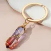 Натуральный камень Золотой проволочный шестиугольный Prism Key Ring