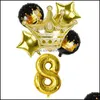 Strona dekoracji 32 Cal złota folia balon w kształcie cyfry cyfrowy balon powietrza Baby Shower dzieci urodziny festiwal rocznica ślubu korona wystrój Dhmt7