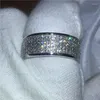 Anéis de cluster feitos à mão anel de luxo pavimentar configuração 250 pcs zircon cz branco ouro cheio de noivado casamento banda para mulheres homens presente