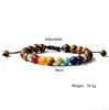 Bracciale con fili di perline occhio di tigre da 8 mm per uomo donna Misura regolabile 7 perline chakra regalo di gioielli con braccialetto intrecciato