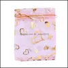 Sacs de pochettes à bijoux Sacs 100pcs / lot 7x9 9x12 11x16 13x18cm Sacs de fils Impression Roses Love Christmas Organza Sack Dstring Charm Emballage Dhxzo