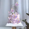 Feestelijke benodigdheden 1set roze paarse vlinder cake topper