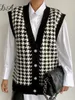 Dames sit tees fsda v nek dames knop zwart houndstooth vest vorst lange mouw trui herfst winter gebreide losse oversized jumper casual 220919