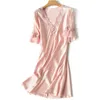 Women's Sleepwear Lace Sleepdress Ice Silk Short Sleeve Home Nighty Sexy Women Nightgown Sleeping Dress Summer Plus Size 4XL