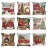 Cushion Decorative Pillow Christmas Cushion Covers 45x45 cm Farmhouse Xmas Decor Tree Car House Santa Winter Holiday 220919