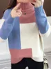 女性用セーターJMPRSパッチワーク女性プルオーバーセーター秋の緩いO首の長袖厚い韓国ファッション女性ジャンパーセータートップ220920