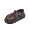 Baskets automne garçons chaussures en cuir couleur unie bébé fille talons plats fond mou enfants robe noir marron SMG225 220920