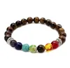 Bracciale con fili di perline occhio di tigre da 8 mm per uomo donna Misura regolabile 7 perline chakra regalo di gioielli con braccialetto intrecciato