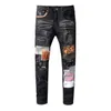 Mens Amri Jeans tvättade rippade broderier Bikerbyxor för man mode stretch smala små raka amr jeans storlek 28-40amri