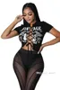 2023 Dameskleding Sexy Korte Mouw T-shirt Grafische T-shirts Vrouw T-shirts Nieuwe Zomer Hollow Out Crop Tops Dames tees Bandage Bedrukte Kleding