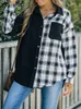 디자이너 셔츠 여성 코듀로이 격자 무늬 패치 워크 버튼 버튼 다운 셔츠 주머니 캐주얼 긴 슬리브 라펠 족장 재킷