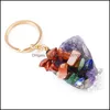 Key Rings Folk Crafts Gemstone Natural Stone Key Ring Quartz Amethyst Tiger Eye Crystal Keychain Agate Ore Meditation Pendant Hangbag Dhghw