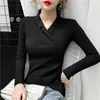 Frauen Pullover 2022 Langarm Gestrickte Jumper Frauen Damen Sexy Büro V-ausschnitt Pullover Schlank Tops Herbst Winter Pullover