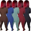 Conjunto de conjuntos de calças femininas de duas peças para outono e inverno, cor lisa, manga comprida, leggings, macacão de corrida