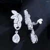 Backs Earrings CWWZircons High Quality CZ Crystal Women Wedding Party Jewelry Big Long Water Drop Clip On Non Pierced With Clips CZ113