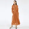 Women's Wool Blends DEAT Autumn Fashion Pleated Coat Solid Full Sleeve V-neck Loose Elegant Long Length Sashes Slim Ruffles TX803 220919