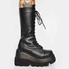 Boots Winter buckle ankle boots women's punk thick bottomed motorcycle rider slope heel Pu plus size 220920